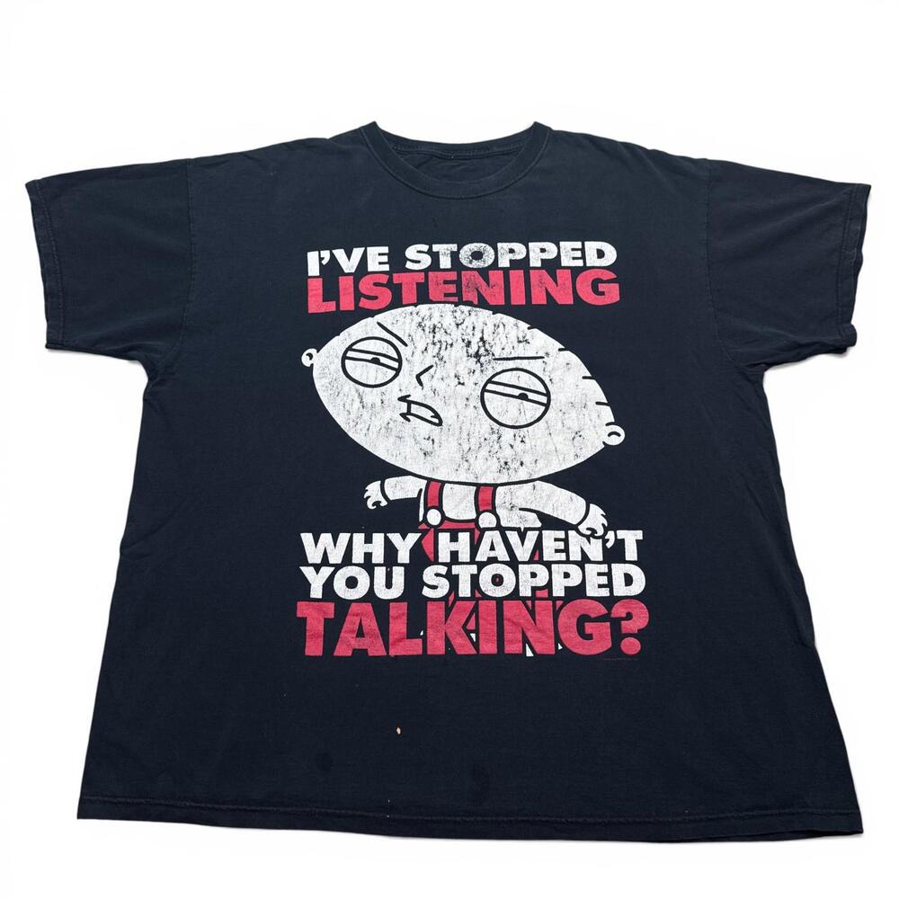 Vintage Y2K Family Guy Stewie T Shirt Mens Size 2XL XXL Black Retro Tee